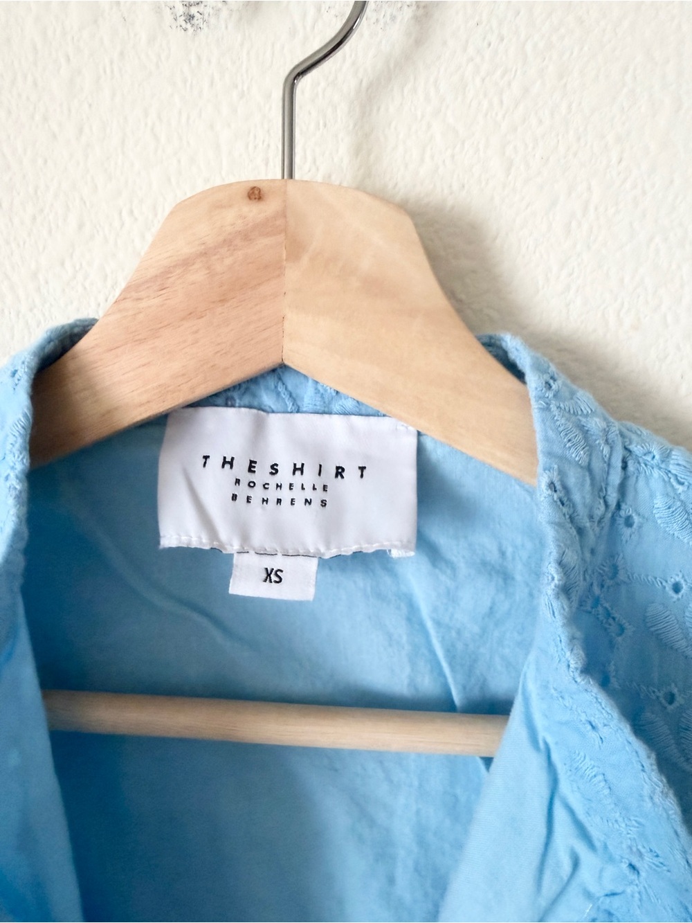The Shirt by Rochelle Behrens XS blue eyelet long sleeve mini tiered dress - Picture 4 of 7